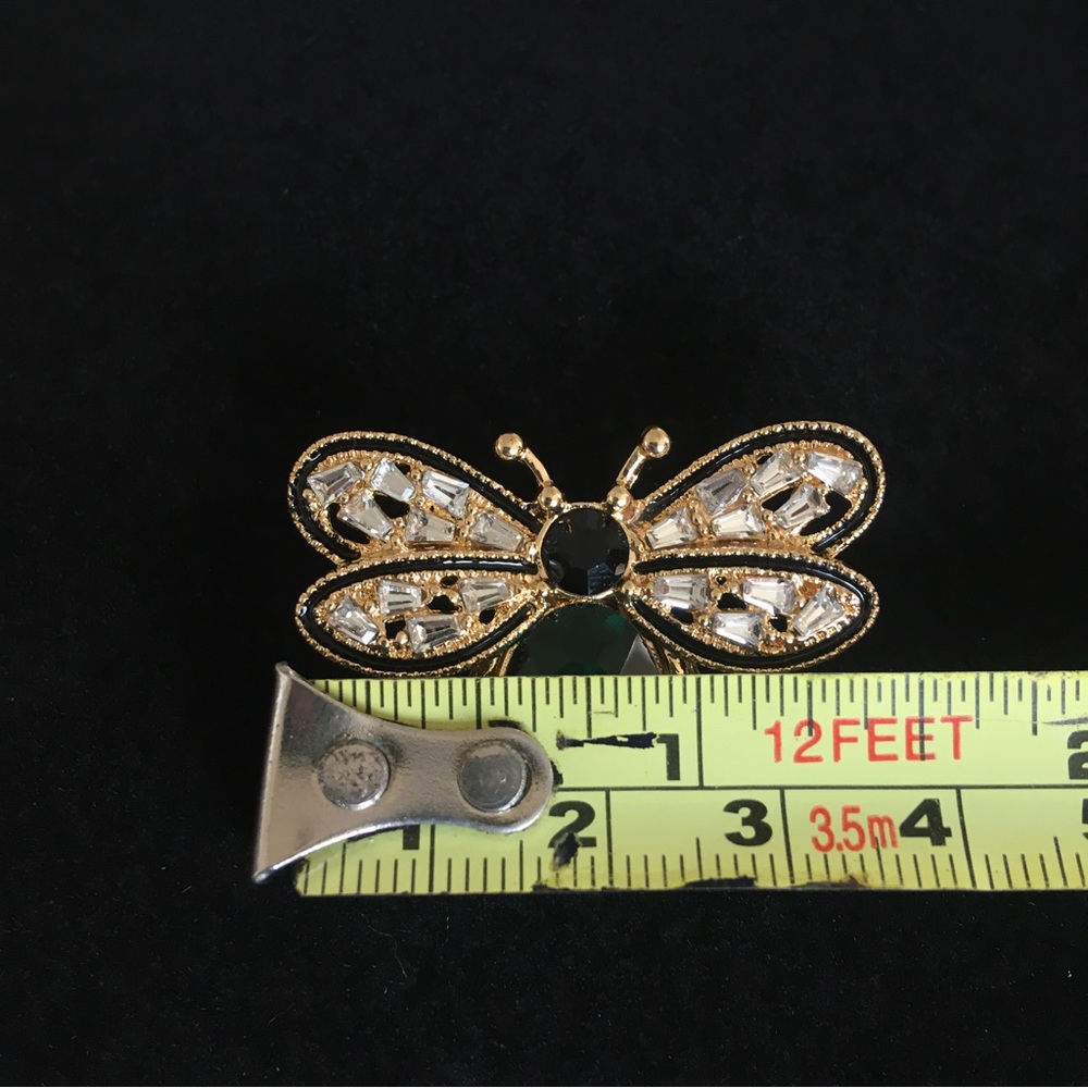 Bumblebee Green and Gold Tone Rhinestone Brooch Pin - Picture 6 of 7